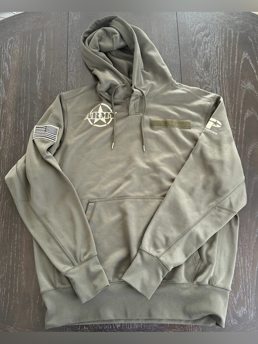 Men's Olive Green Army Hoodie with Patch Details